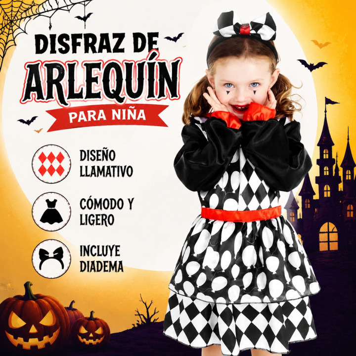 Toddler Girls Harlequin Clown Dress with Diamond Print, Bow Headband a