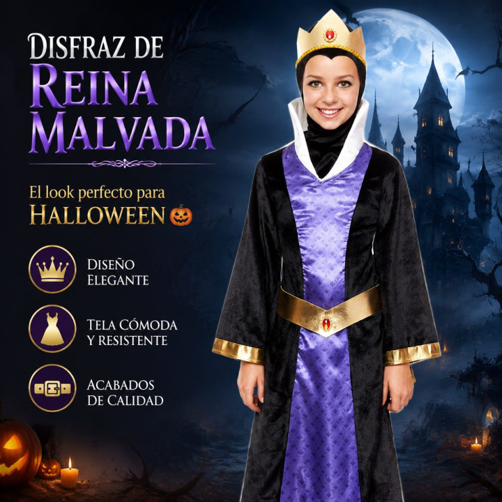 Girls Dark Fairy Tale Queen Costume with Velvet Dress, Crown and Belt 