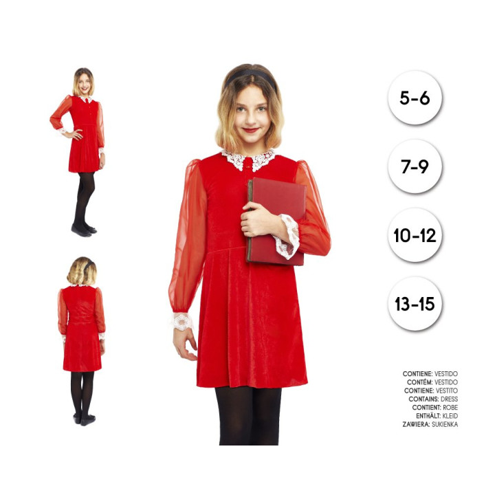 Vestido de Muñeca Vintage de Terciopelo Rojo para Niña con Cuello de E