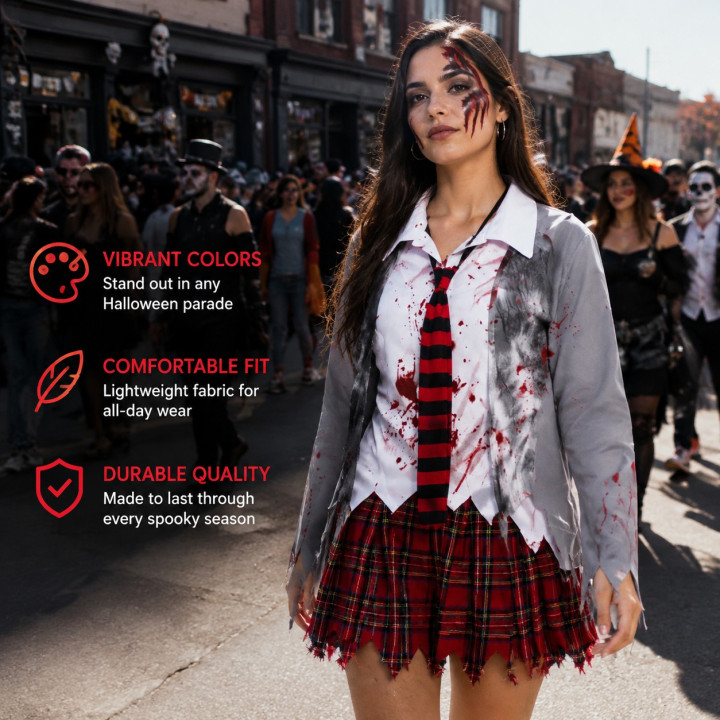 cospty - ZOMBIE COLEGIALA - Disfraz de Estudiante Zombie para Mujer