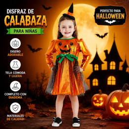 Toddler Girls Pumpkin Witch Dress with Jack-o-Lantern Face, Green Sash