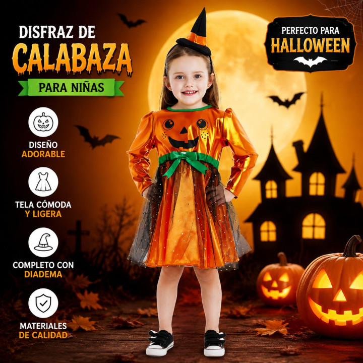 Kleinkind Mädchen Kürbis Hexen Kleid mit Jack-o-Lantern Gesicht, Grüne