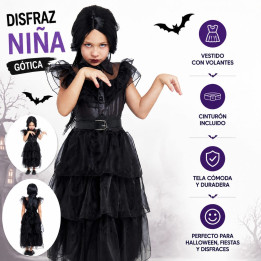 Girls Gothic Tulle Princess Dress with Leather-Look Bodice, Sheer Ruff