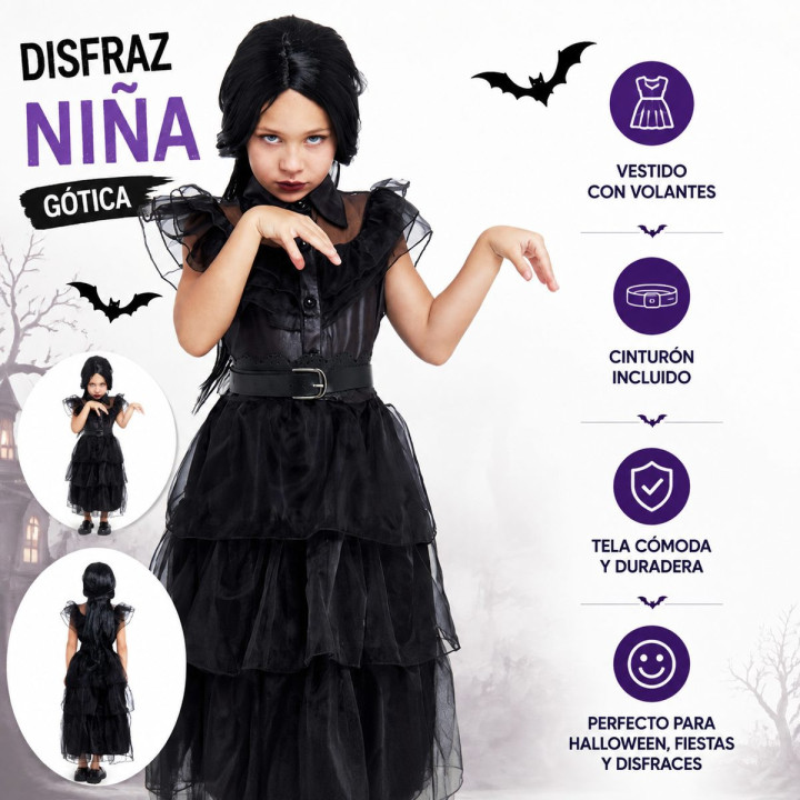 Girls Gothic Tulle Princess Dress with Leather-Look Bodice, Sheer Ruff