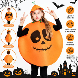 Kürbis Kostüm Kinder Halloween Jack-o'-Lantern Overall mit Hut und Eim