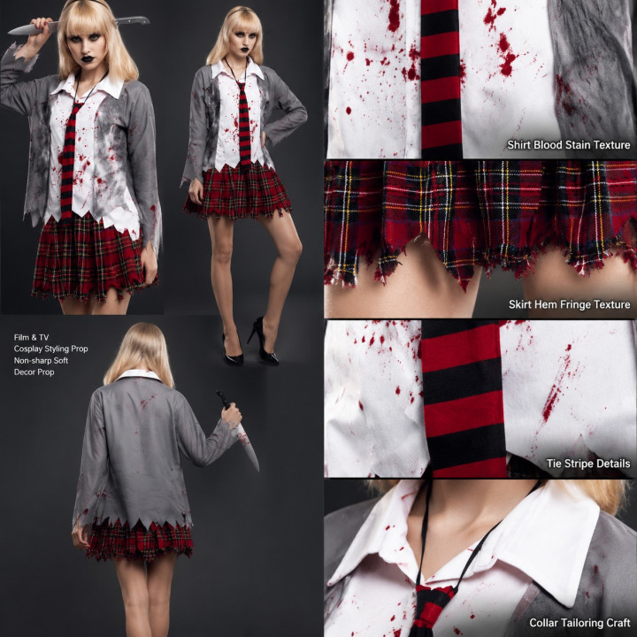 cospty - ZOMBIE COLEGIALA - Disfraz de Estudiante Zombie para Mujer