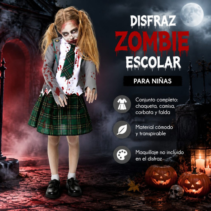 Colegiala Zombie Gris – Disfraz Para niña | Cospty