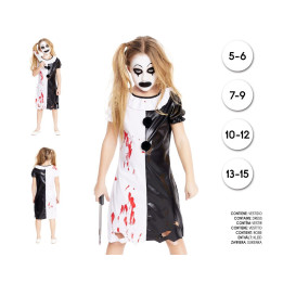 Girls Scary Mime Clown Costume Black White Split Dress Halloween Outfi