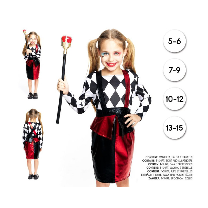 Girls Mischievous Court Jester Costume Diamond Top Red Black Skirt Out