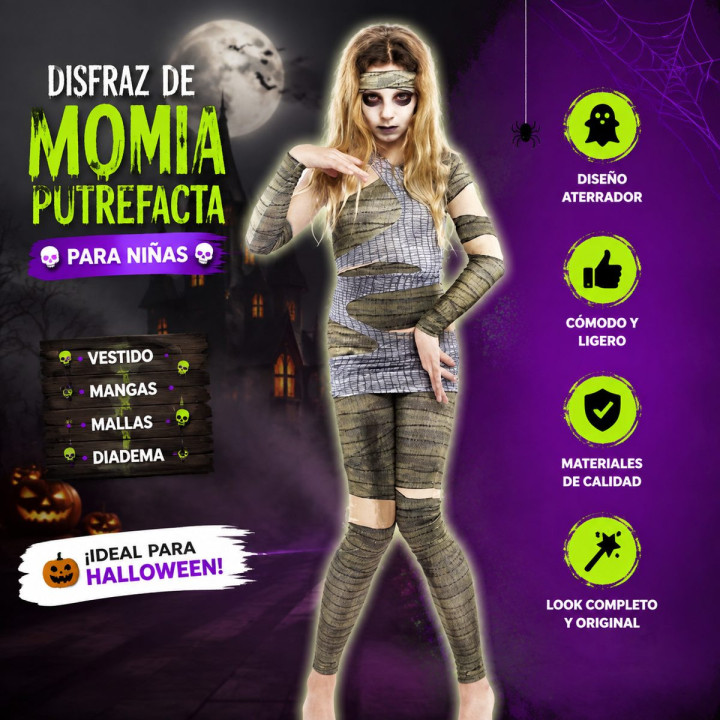 Mädchen Mumie Kostüm Halloween Ägypten Bandagen Outfit mit Stirnband