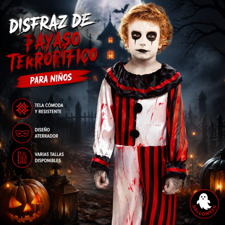 Payaso Rayas Sangre – Disfraz Para niño | Cospty