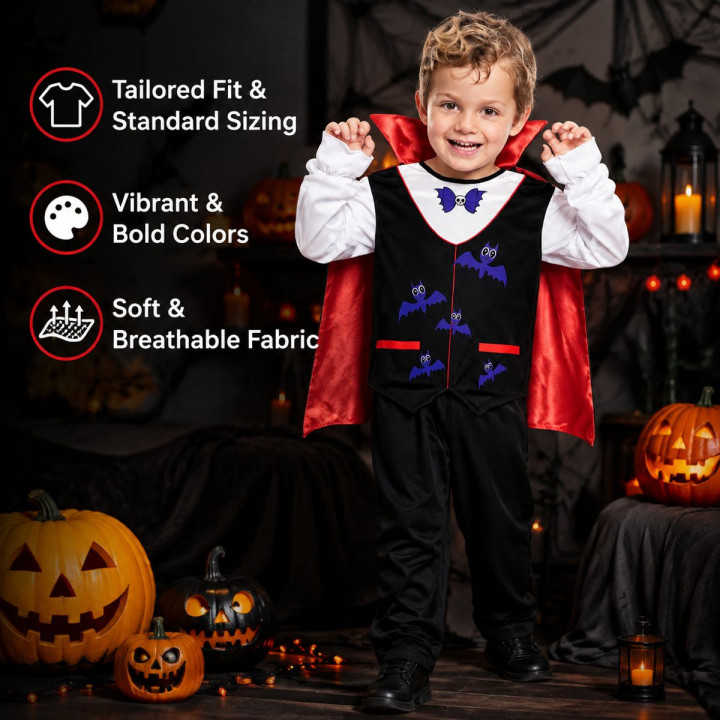 Disfraz Vampiro Niño Pequeño Halloween - Camisa Estampado Murciélago c
