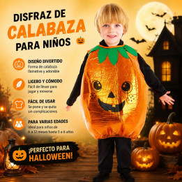 Toddler Baby Pumpkin Costume with Inflatable-Style Vest, Green Leaves 