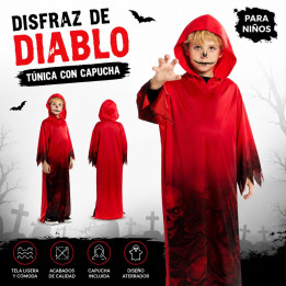 Boys Red Devil Costume Hooded Demon Robe Kids Halloween Outfit