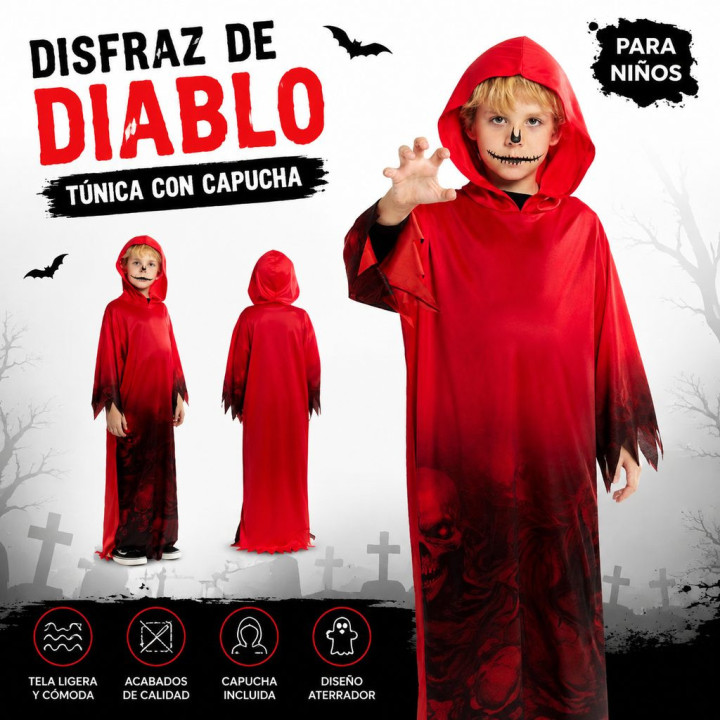 Boys Red Devil Costume Hooded Demon Robe Kids Halloween Outfit