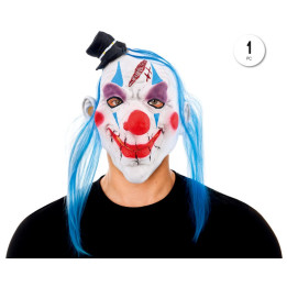 Masque Latex Clown Mauvais Effrayant Tete Entiere avec Cheveux Rouges 