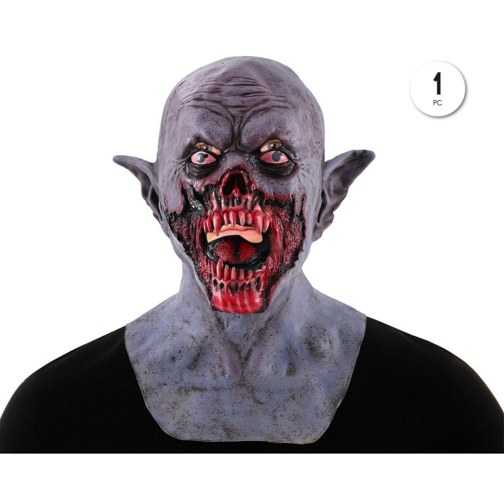 Gruselige Vampir-Daemon-Latexmaske Voller Kopf mit Spitzohren und Blut