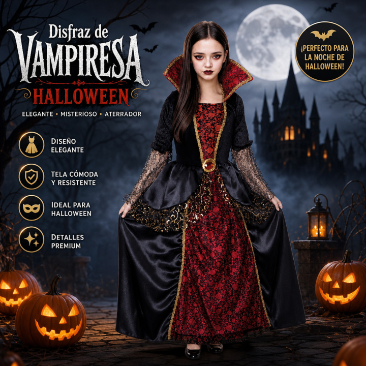 cospty - VAMPIRESA MAGIC - Disfraz de Vampiresa Mágica para Niña