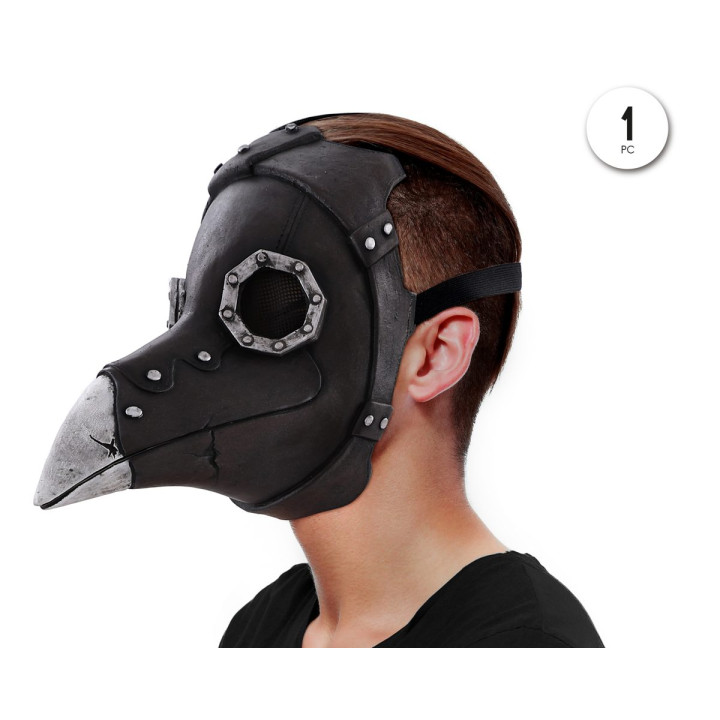 Steampunk Plague Doctor Latex Mask with Beak and Rivet Details - Hallo