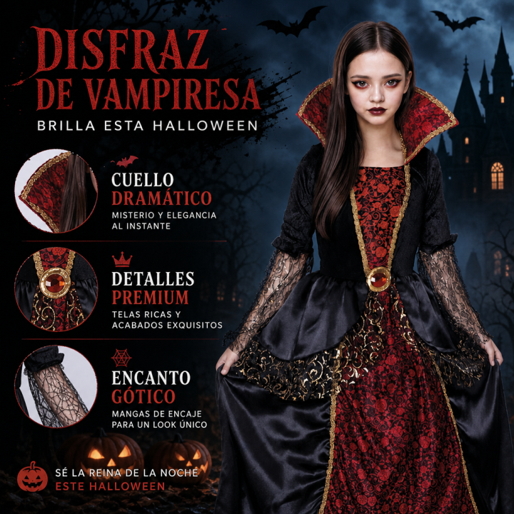 cospty - VAMPIRESA MAGIC - Disfraz de Vampiresa Mágica para Niña