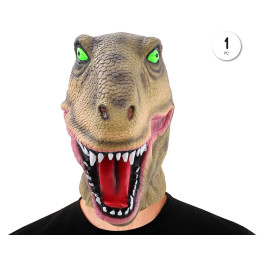 Realistic T-Rex Dinosaur Latex Mask Full Head with Open Mouth and Red 
