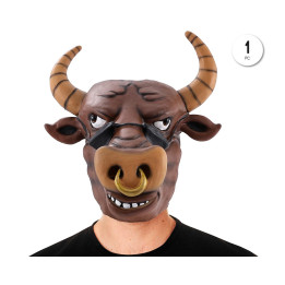 Masque Latex Realiste Taureau Minotaure Tete Entiere avec Cornes et An