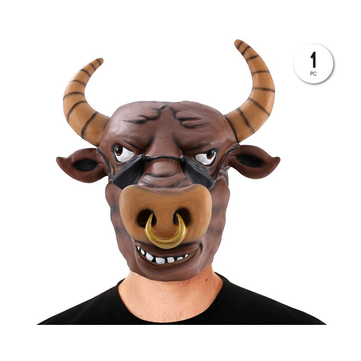 Masque Latex Realiste Taureau Minotaure Tete Entiere avec Cornes et An
