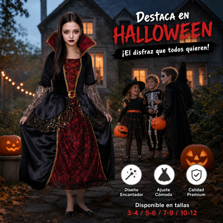cospty - VAMPIRESA MAGIC - Disfraz de Vampiresa Mágica para Niña