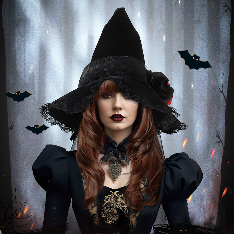 Halloween Witch Hat Wide Brim Foldable Party Cosplay Large Black Witch Hat For Women Costume Accessory