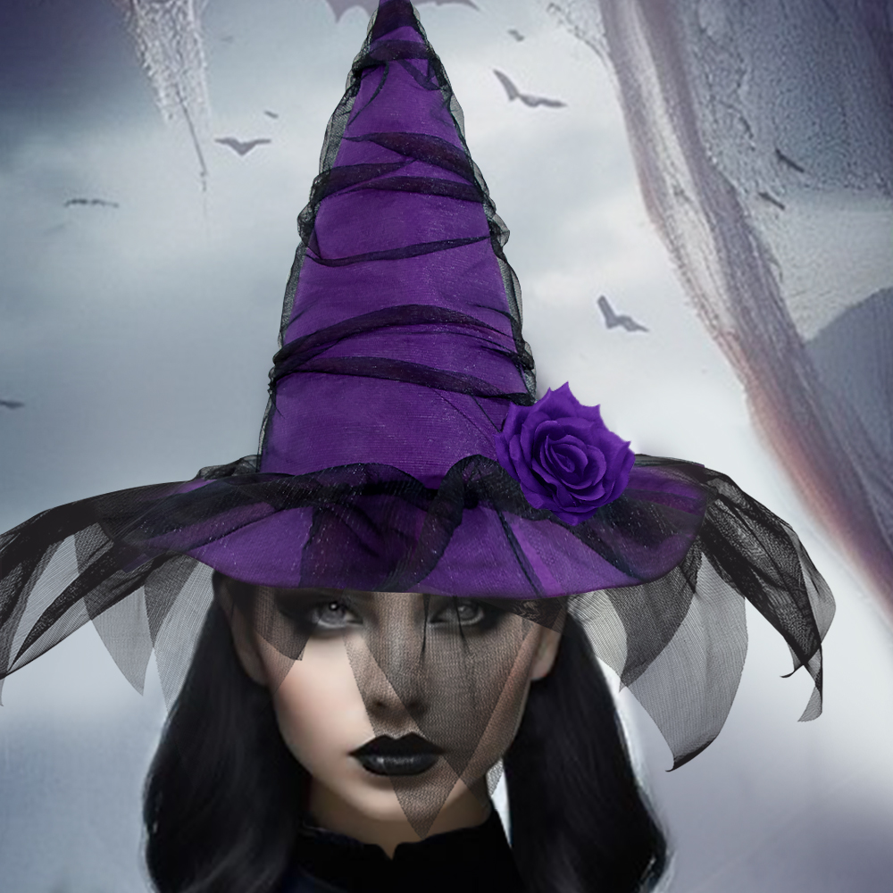 Mesh Bride Rose Witch Hat, Halloween Costume, Stage Performance Prop
