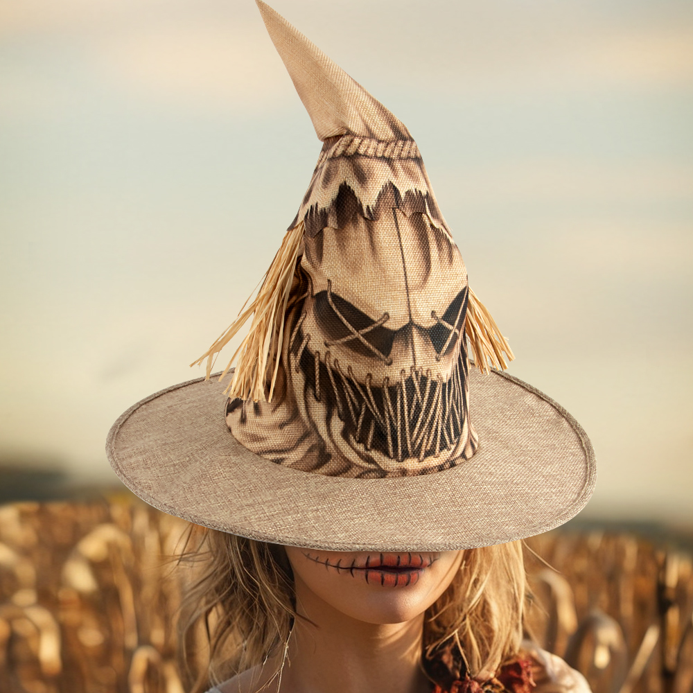 Spooky Witch Hats - Halloween Scarecrow Pointed Cap Party Cosplay Accessories For Adults Wizard Hat With Brim For Costume Dress Up