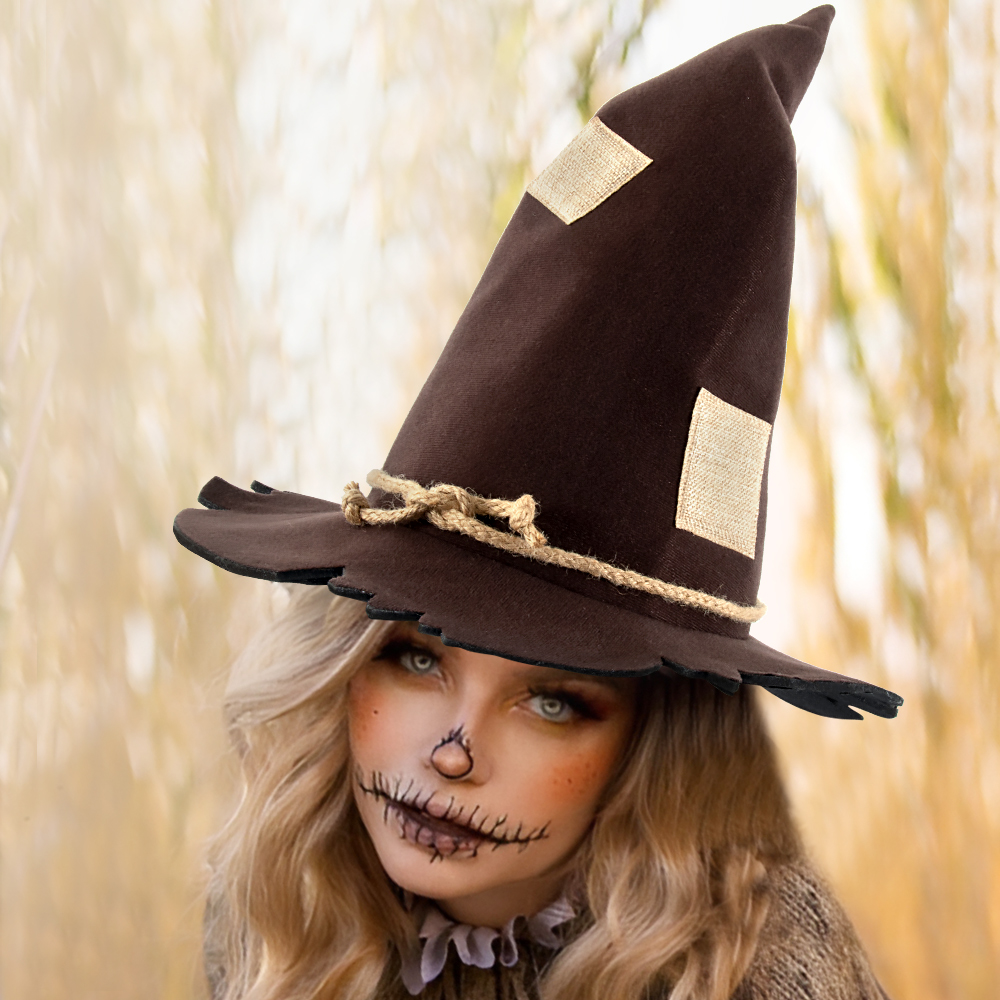 Halloween Witch Hats Men Women Scarecrow Wide Brim Pointed Cap Masquerade Cosplay Party Wizard Hats Costume Accessory
