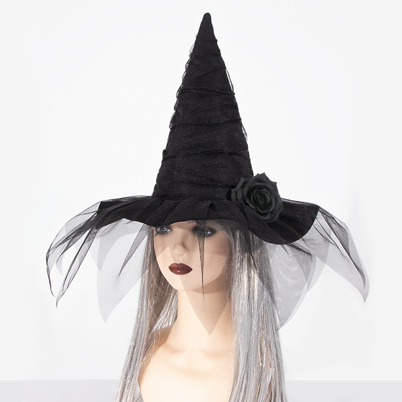 Mesh Bride Rose Witch Hat, Halloween Costume, Stage Performance Prop