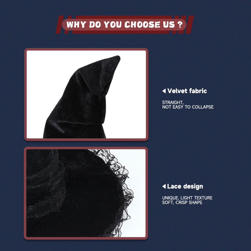 Halloween Witch Hat Wide Brim Foldable Party Cosplay Large Black Witch Hat For Women Costume Accessory