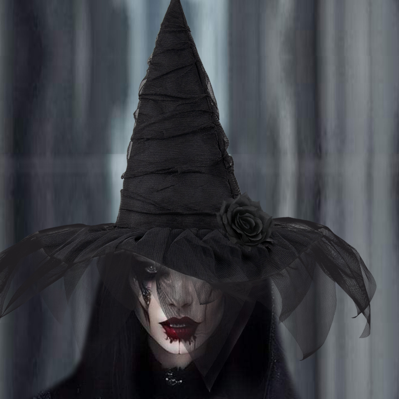 Mesh Bride Rose Witch Hat, Halloween Costume, Stage Performance Prop