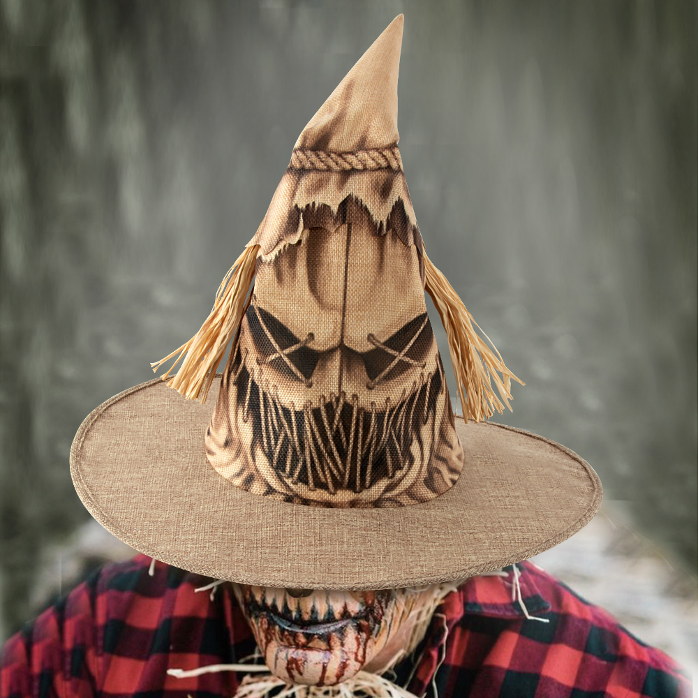 Spooky Witch Hats - Halloween Scarecrow Pointed Cap Party Cosplay Accessories For Adults Wizard Hat With Brim For Costume Dress Up