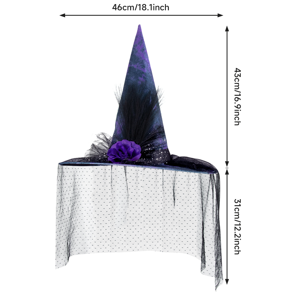 Women Halloween Witch Hat, Vintage Feather Flower Hat With Veil For Cosplay Festival Party