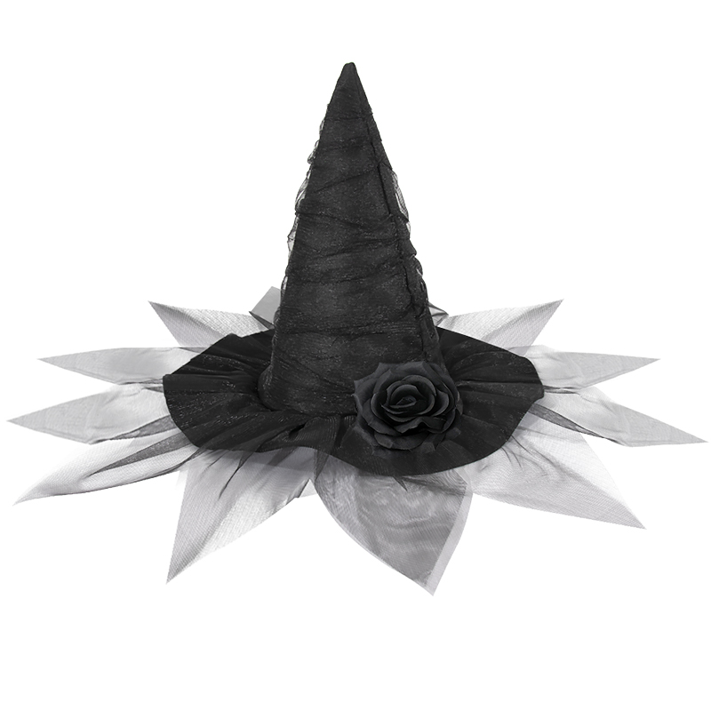 Mesh Bride Rose Witch Hat, Halloween Costume, Stage Performance Prop