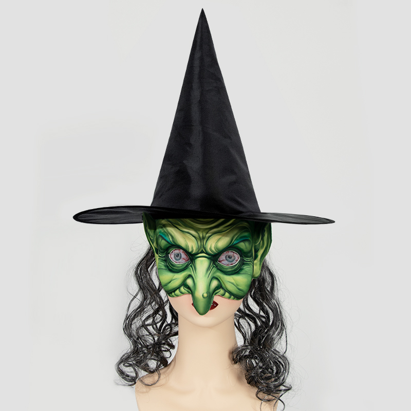 Halloween witch wig, witch hat, EVA mask set, Cosplay Dress Up Props For Halloween Theme Party, Sorcerer Hat，Silver wig witch hat