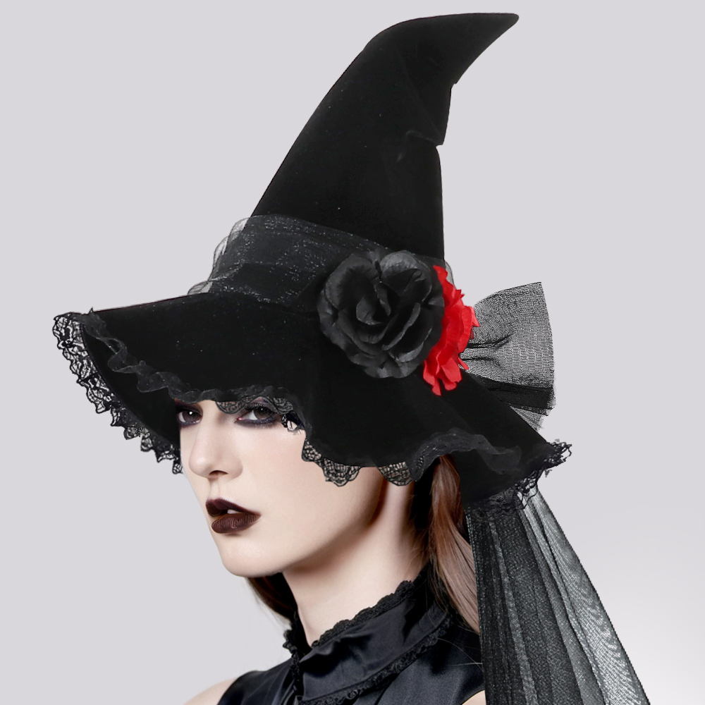Halloween Witch Hat Wide Brim Foldable Party Cosplay Large Black Witch Hat For Women Costume Accessory