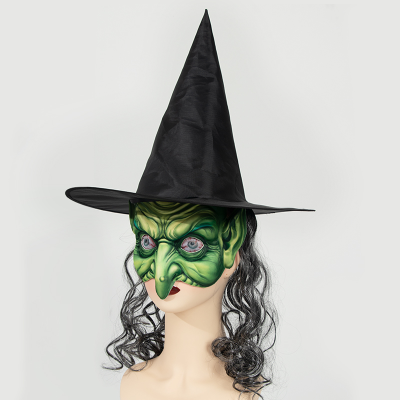 Halloween witch wig, witch hat, EVA mask set, Cosplay Dress Up Props For Halloween Theme Party, Sorcerer Hat，Silver wig witch hat