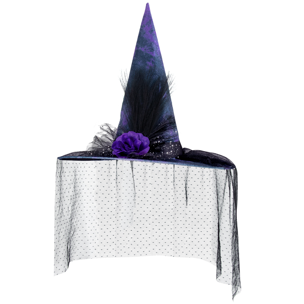 Women Halloween Witch Hat, Vintage Feather Flower Hat With Veil For Cosplay Festival Party