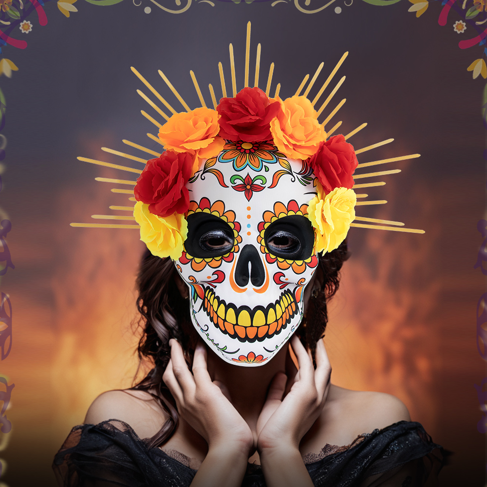 Mexican Day of the Dead flower tie mask EVA skull mask party Masquerade ball costume festival props