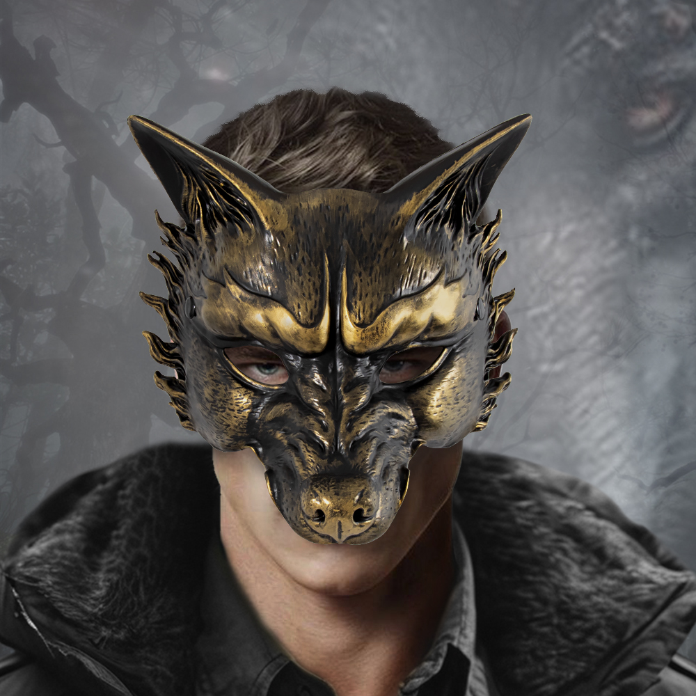 Halloween new retro mask dance party, carnival party, gilded silver RP Wolf mask, animal mask