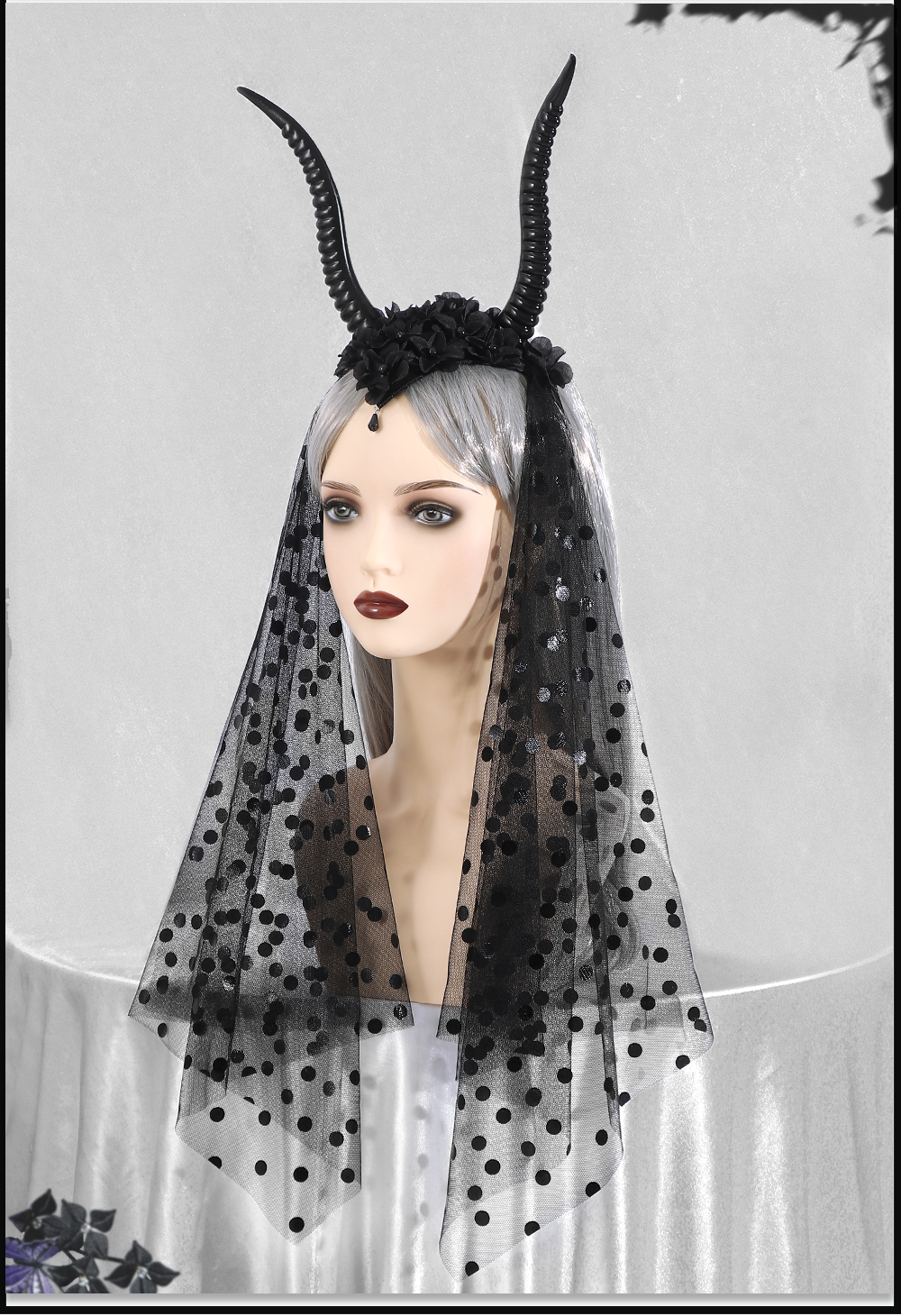 Halloween Gothic Queen Dark Goat horn tulle hairband Party dance performance Costume Festival hair accessory props