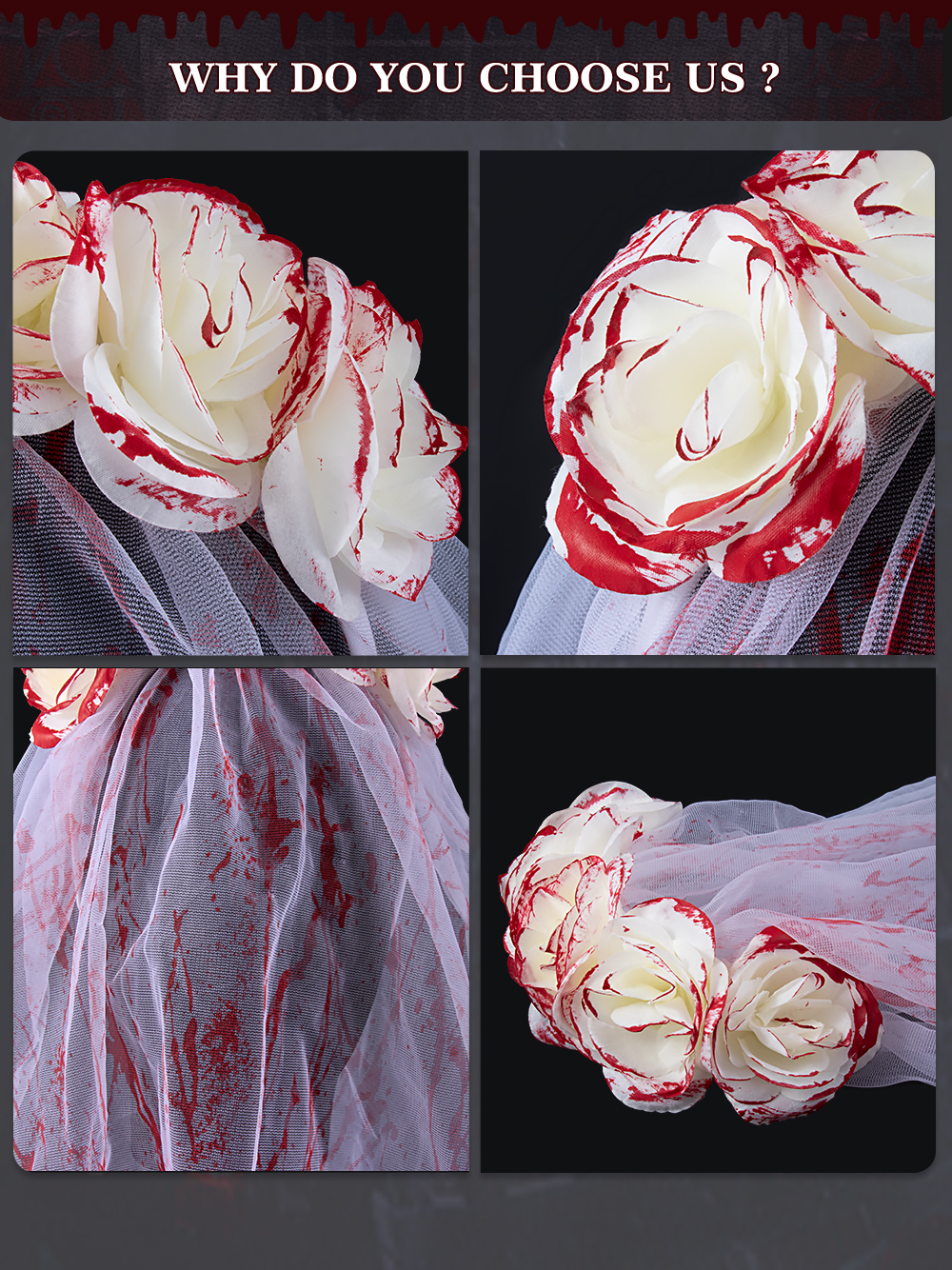 New Ghost Bride bloodshot veil, hair buckle mask, Halloween Ghost Festival costumes, accessories, party props