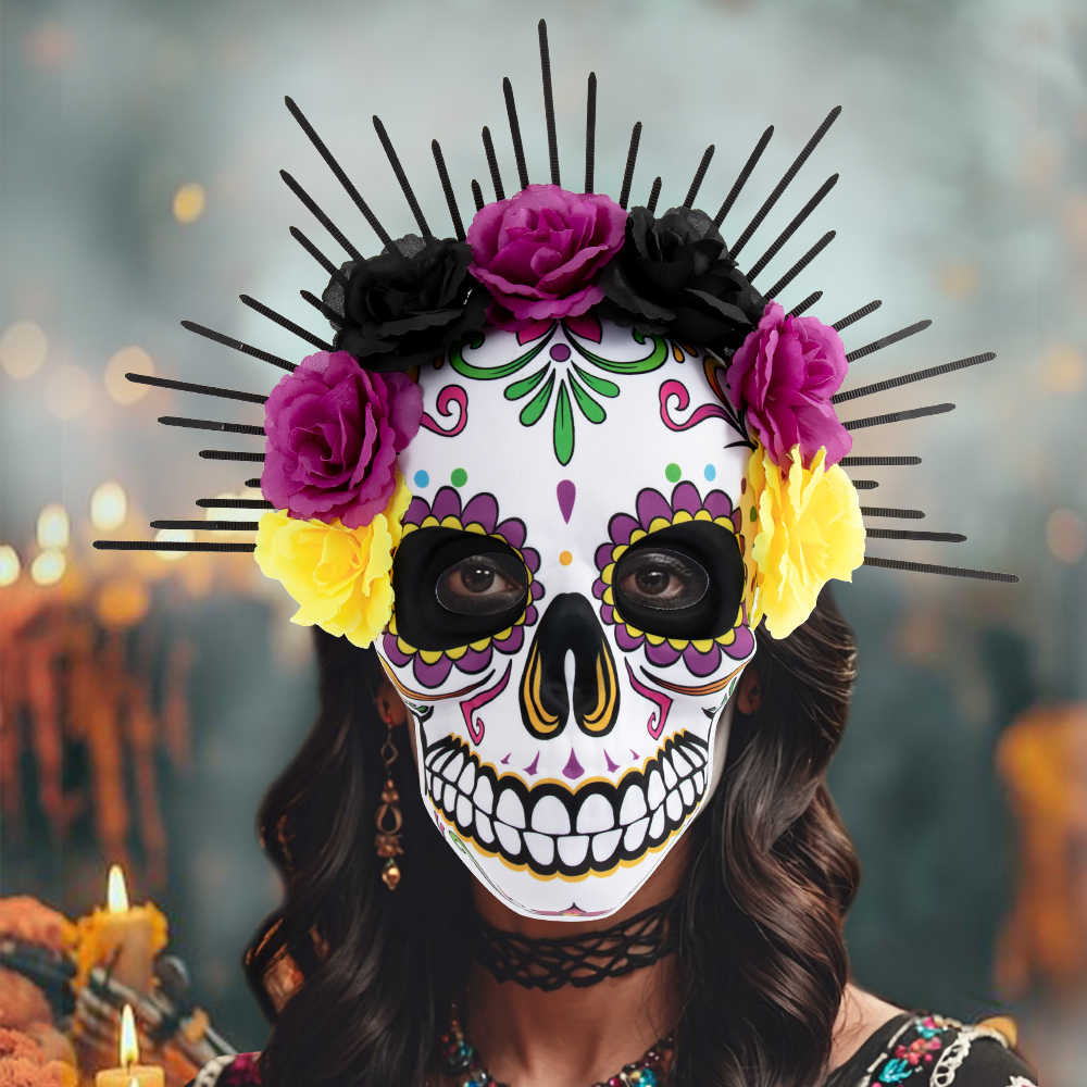Mexican Day of the Dead flower tie mask EVA skull mask party Masquerade ball costume festival props
