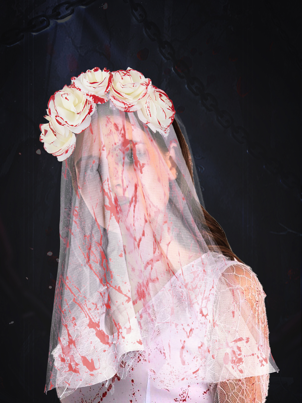 New Ghost Bride bloodshot veil, hair buckle mask, Halloween Ghost Festival costumes, accessories, party props