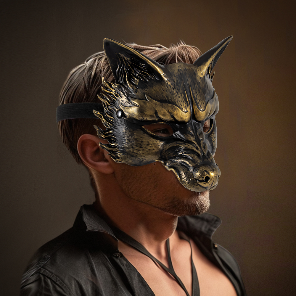 Halloween new retro mask dance party, carnival party, gilded silver RP Wolf mask, animal mask