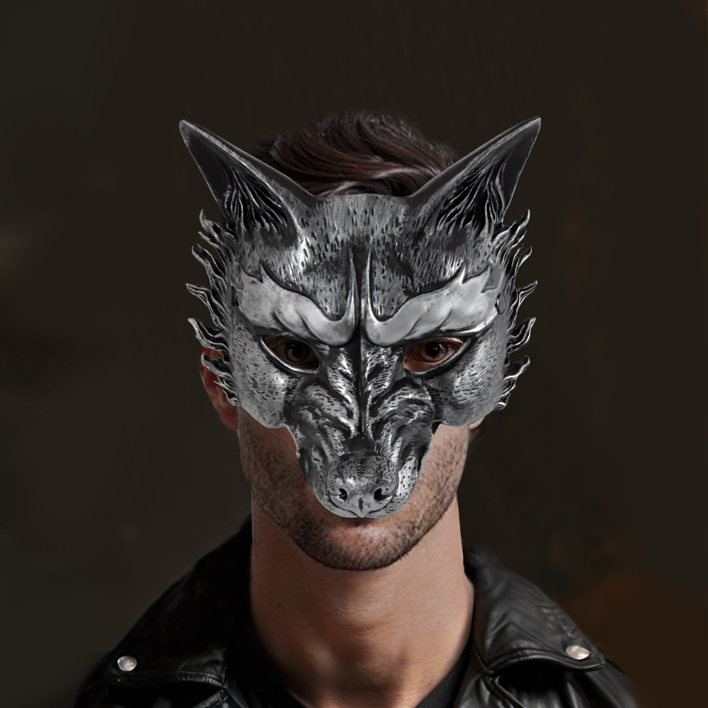 Halloween new retro mask dance party, carnival party, gilded silver RP Wolf mask, animal mask